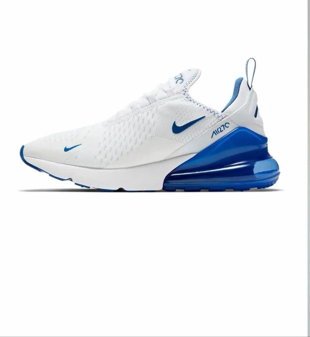 Nike Men's Air Max 270 Mesh Lace Up Athletic Shoes White Racer Blue Size 8.5 NEW